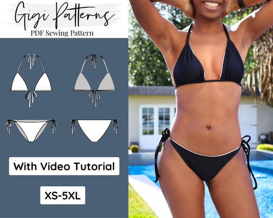 Triangle Top String Side and Bottom Set Bikini Pattern, Reversible bikini