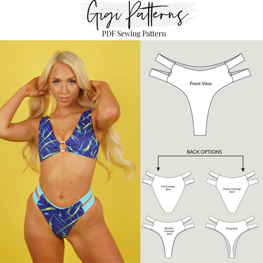 PDF Swimsuit Pattern Two Side Bands Bikini Pattern XS-3XL