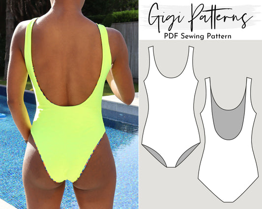 PDF Swimsuit Pattern Gisela Low Back High Cut One Piece Swimsuit