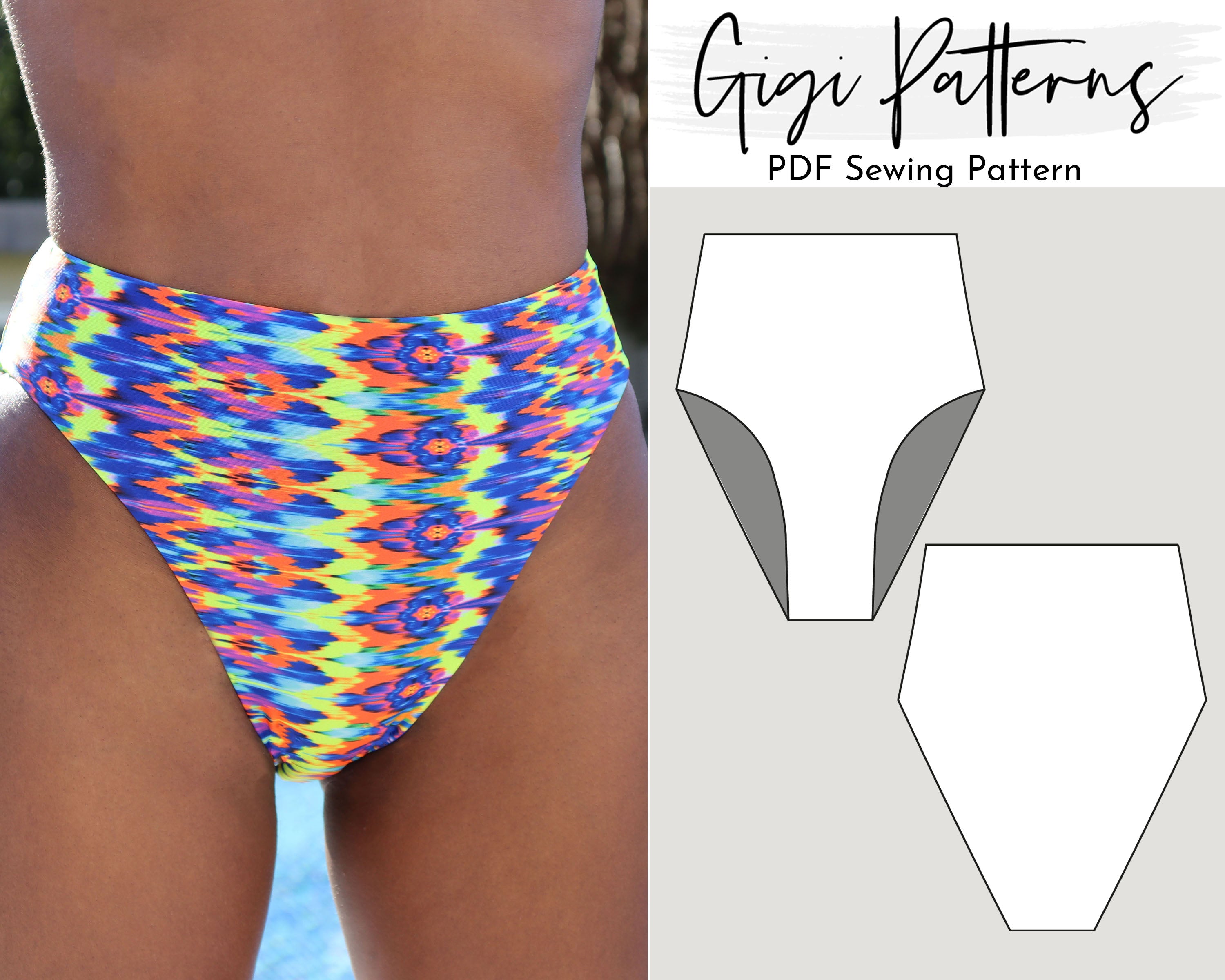 Bikini Bottom Sewing Pattern High Rise Cheeky/thong Coverage Seamless and  Reversible PDF Sizes XS-2XL Digital Download 