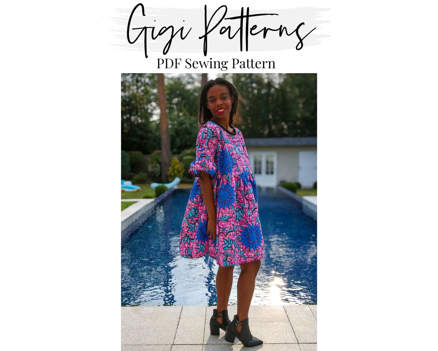 Short Sleeve Gathered Smock Dress Sewing Pattern | Womens Dress Sewing Pattern Pdf | Smock Dress Sewing | Instant Download Pattern | gigipatterns
