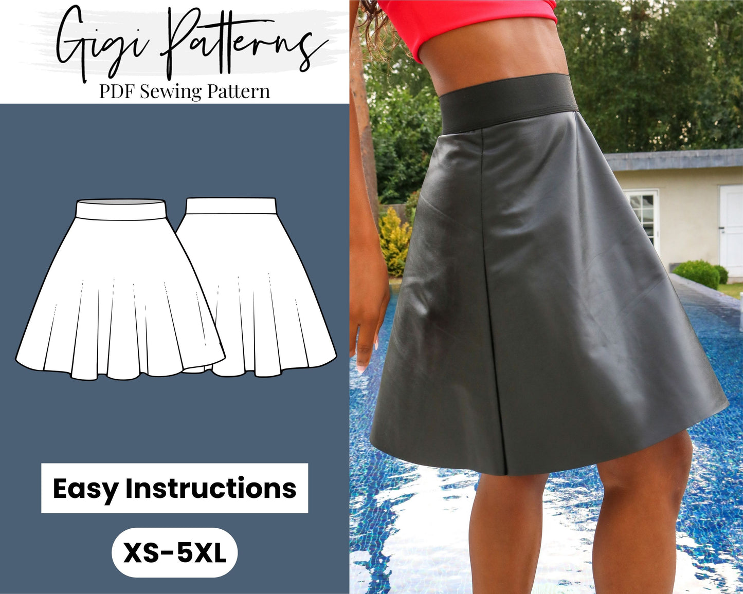 Skater Skirt Sewing Pattern XS-XL Instant Download Easy Digital PDF Women's  Flare Skirt -  Israel