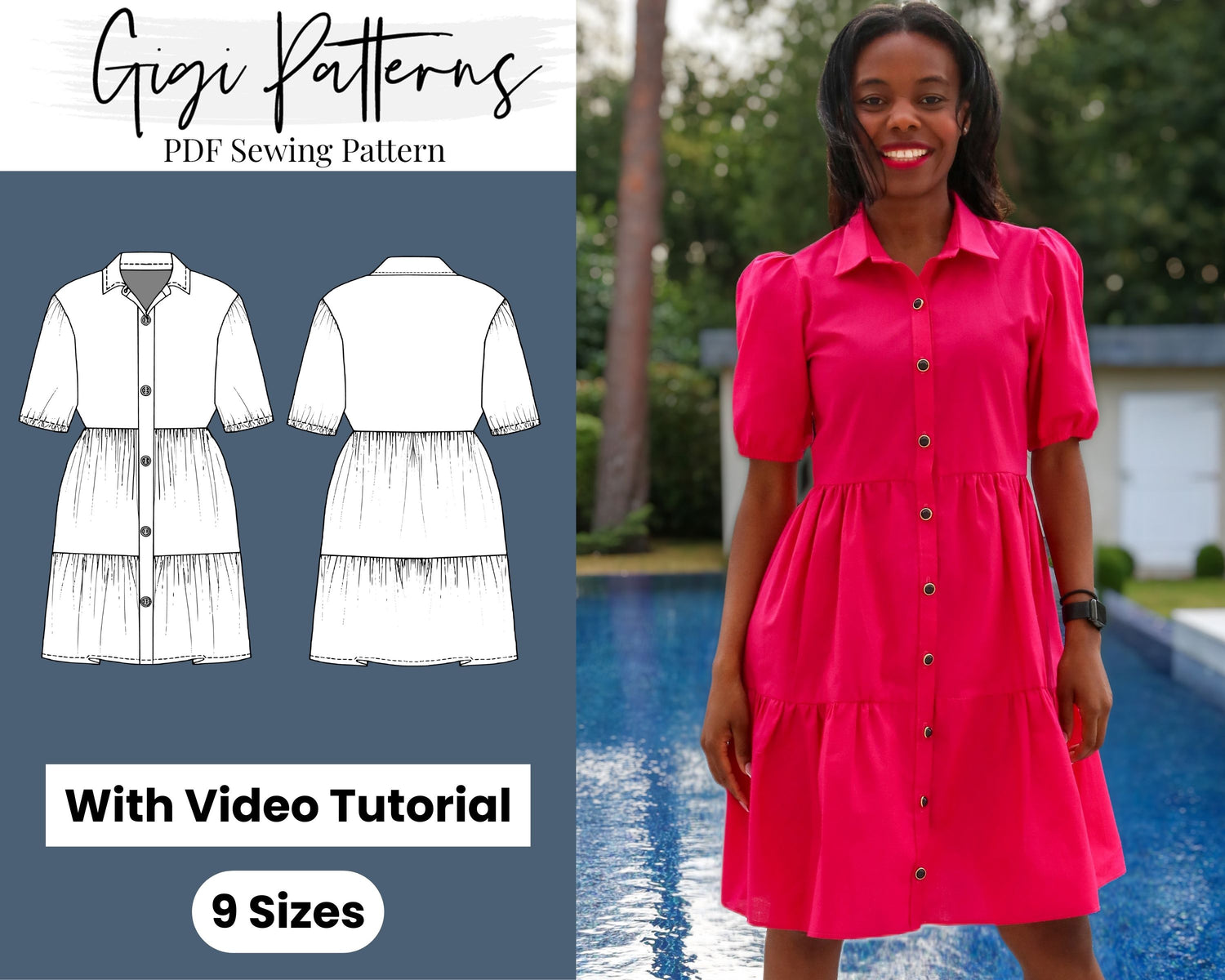 Button Front Ruffle Hem Smock Dress Pattern – GigiPatterns