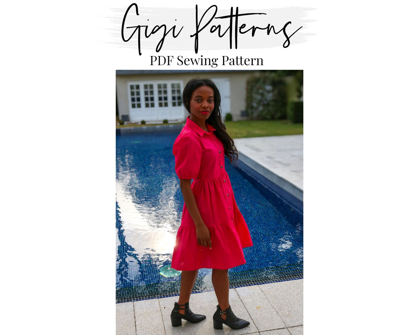 Button Front Ruffle Hem Smock Dress | Gathered Smock Dress Sewing Pattern | Smock Dress Sewing Pattern | Short Sleeve | Easy Digital PDF