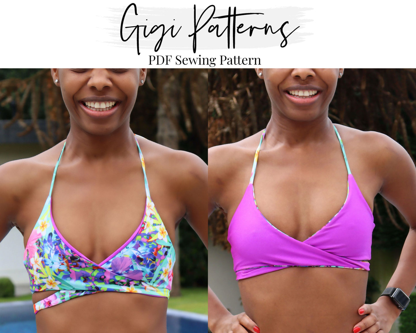 PDF Swimsuit Pattern Eliza Cross Over Front Wrap Bikini Top