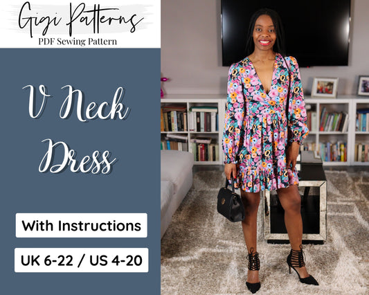 Deep V Neck Dress Pdf Sewing Pattern