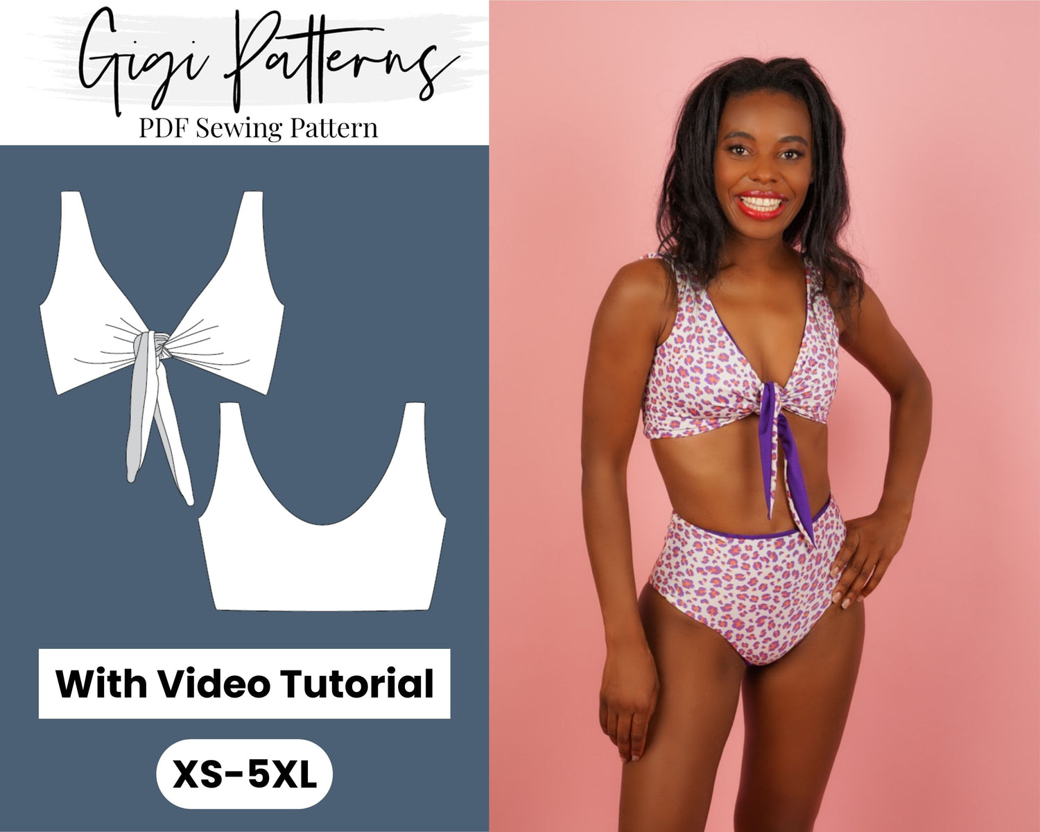 PDF Swimsuit Pattern Lily Tie Front Bow Bikini Top – GigiPatterns