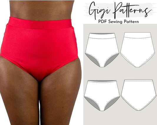 PDF Swimsuit Pattern Retro High Waisted Bikini Bottom