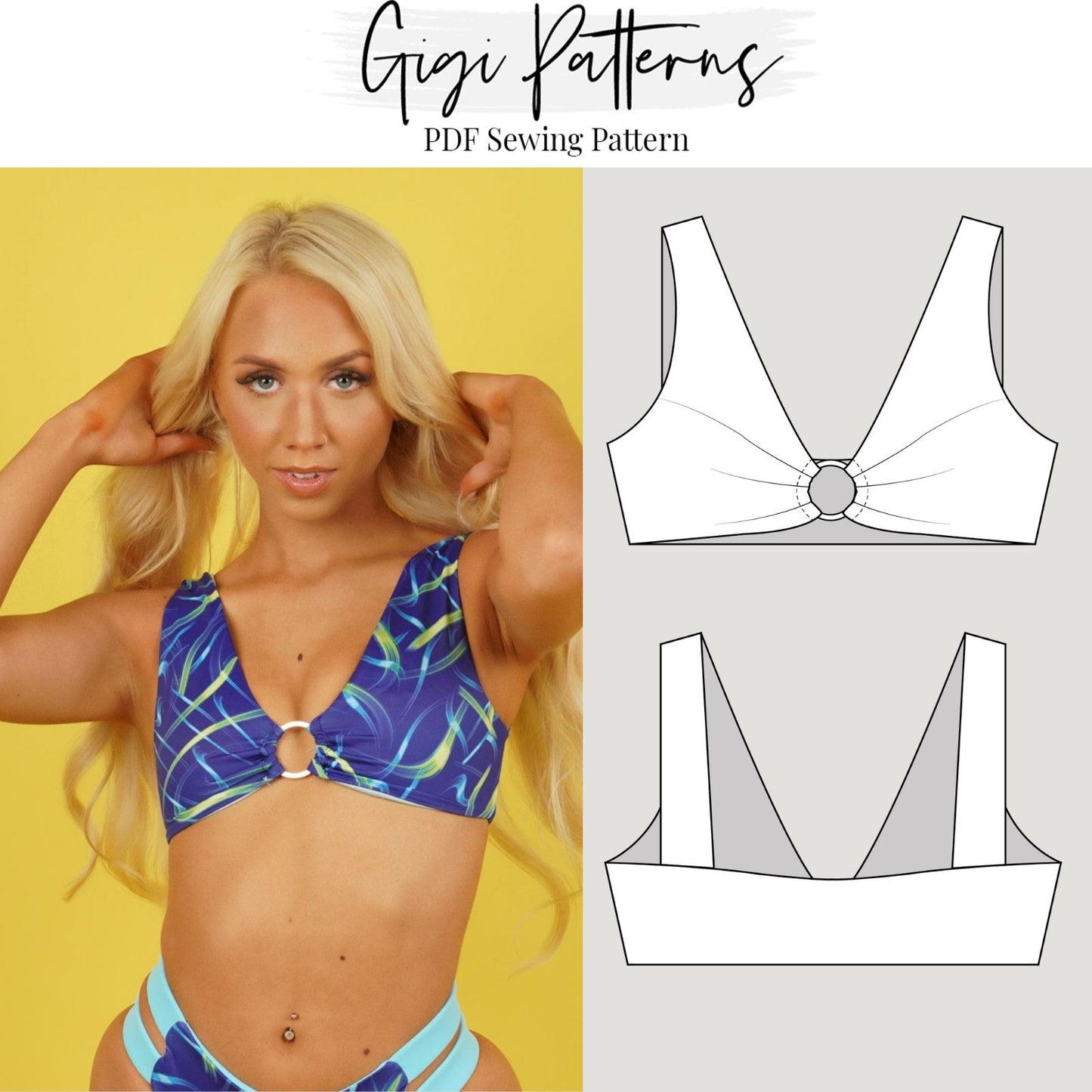 PDF Swimsuit Pattern O-Ring Crop Bikini Top Pattern XS-5XL