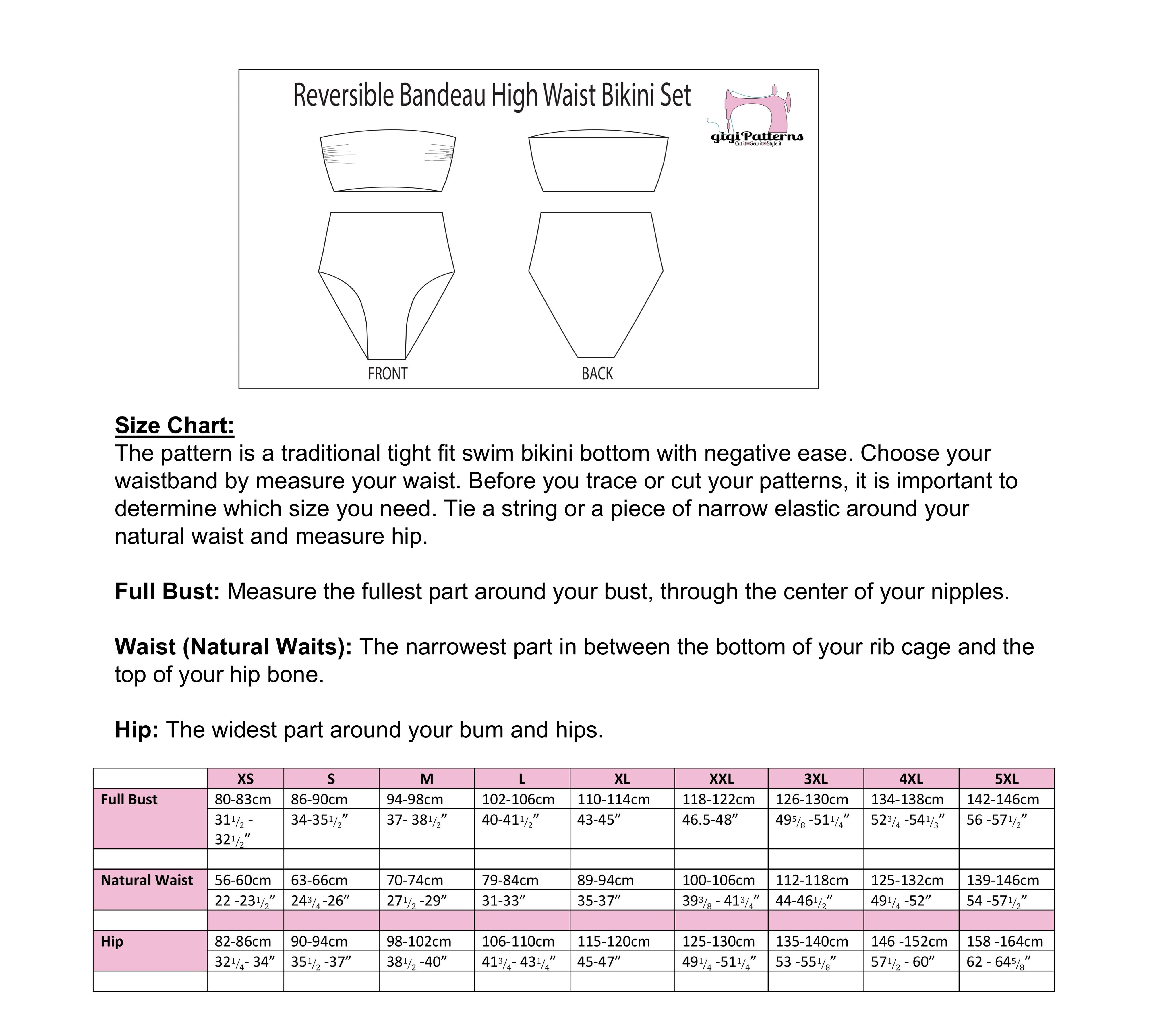 PDF Swimsuit Pattern Bandeau High Waist Bikini Set – GigiPatterns