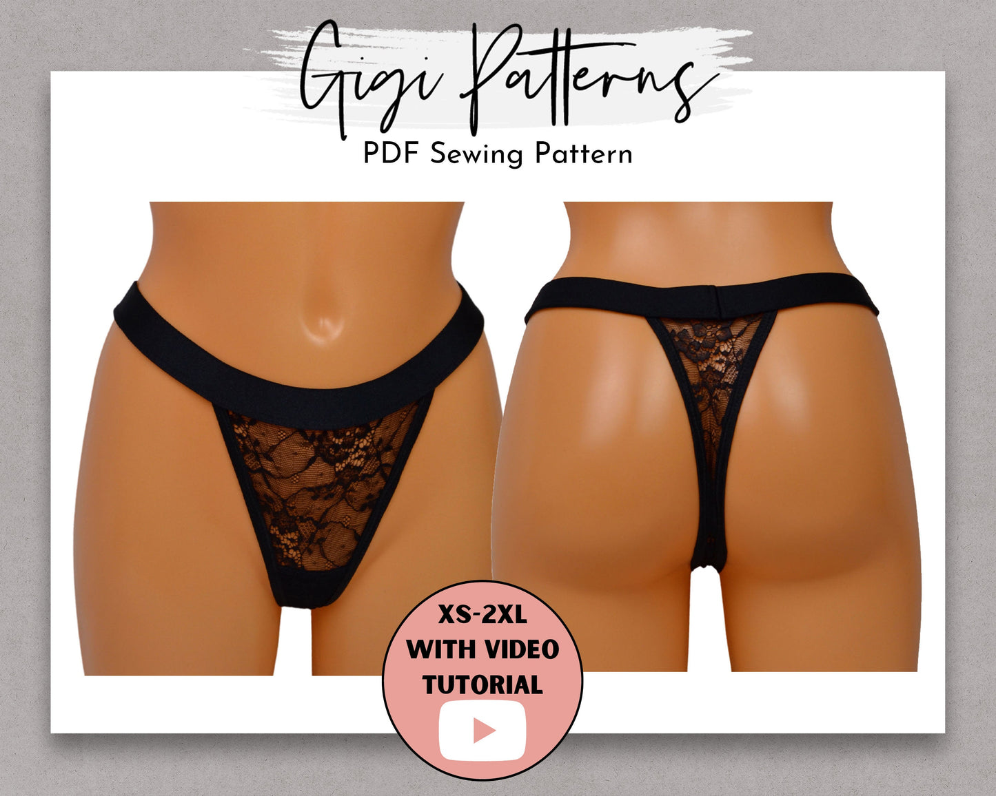 Lingerie Pattern, Sewing Patterns, Brazilian Style Lace Thong PDF Pattern, Lingerie Sewing Pattern, Women's PDF Lingerie Pattern