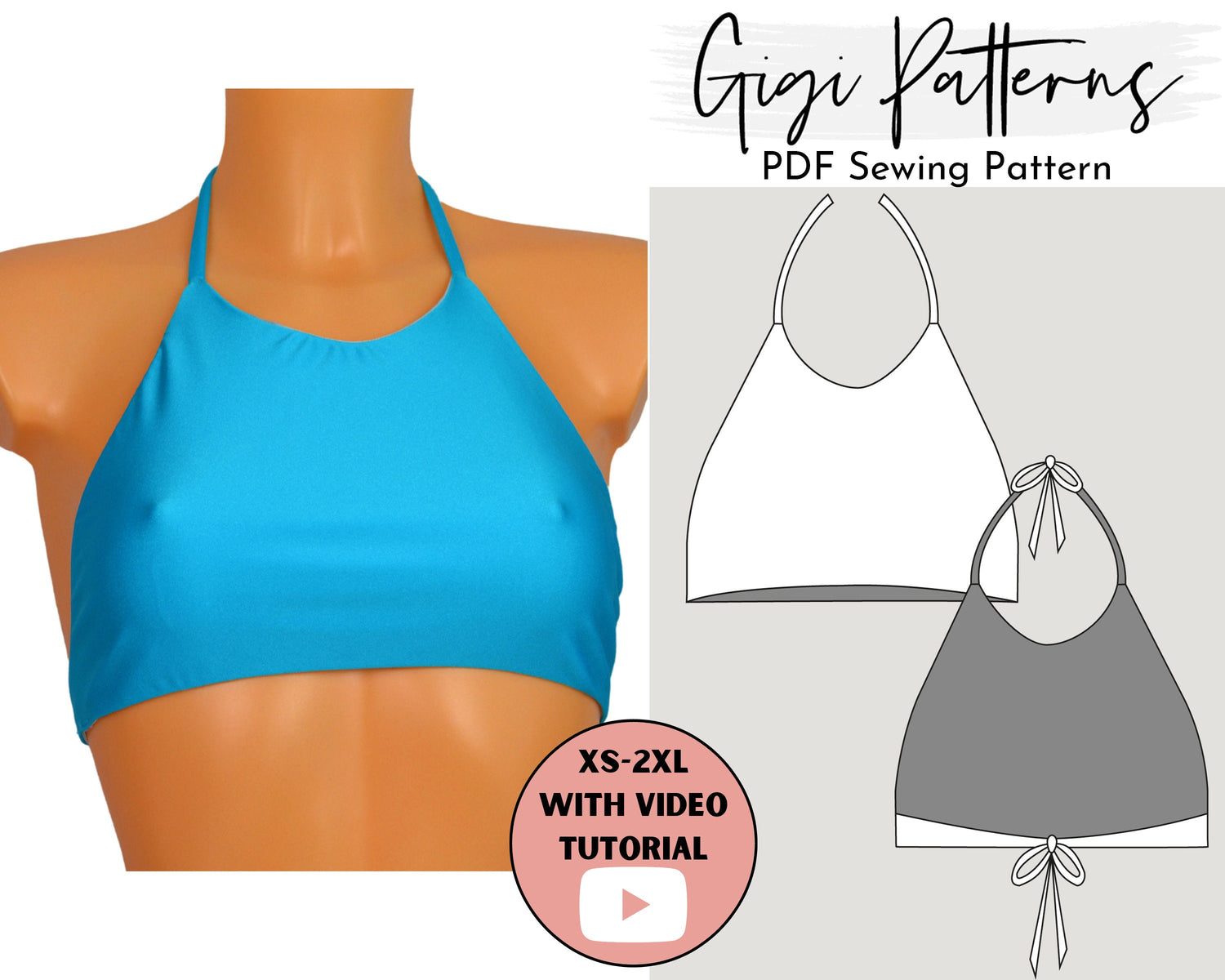 Swimsuit Pattern, Halter Bikini Top Sewing Patterns GigiPatterns
