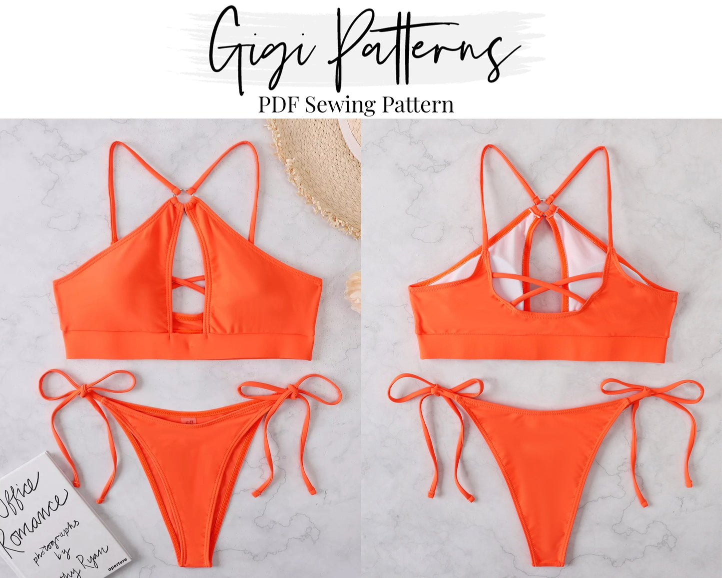 gigipatterns073 Oring cross halter bikini top and ties side bikini bottom, swimsuit pattern, GigiPatterns, bikini tutorial swimsuit pattern pdf, thong pattern, swimsuit women