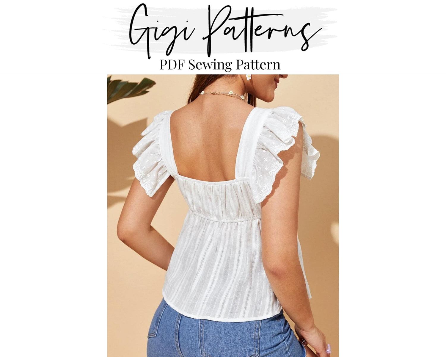 Gathered Smock Top Sewing Pattern | Trendy Sewing Pattern Top | Summer Tops Sewing Pattern | Sweetheart Top Sewing Pattern | Ruffle Sleeve