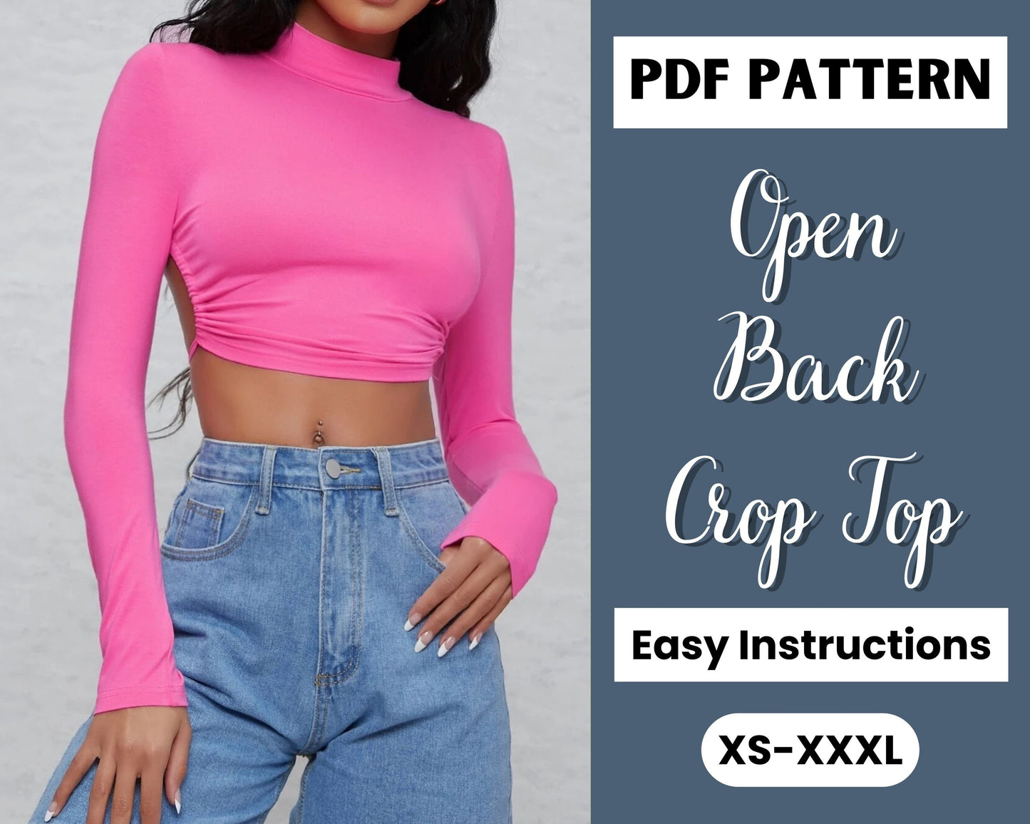 Open Back Women's Crop Top | Trendy Sewing Pattern Top |  Crop Top Pattern | Tie Back Top Sewing Pattern | Crop Top Patterns Sewing Pdf