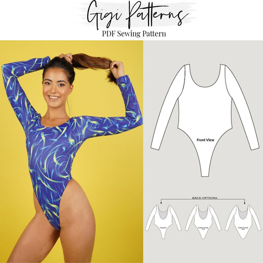 PDF Swimsuit Pattern Long Sleeves High Cut One Piece Swimsuit XS-5XL