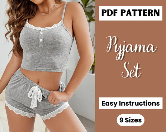Pyjama Set Sewing Pattern | Pyjama Shorts Pattern | Pyjama Top Pattern | Pyjama Set Sleepwear | Women Pajamas Pattern PDF