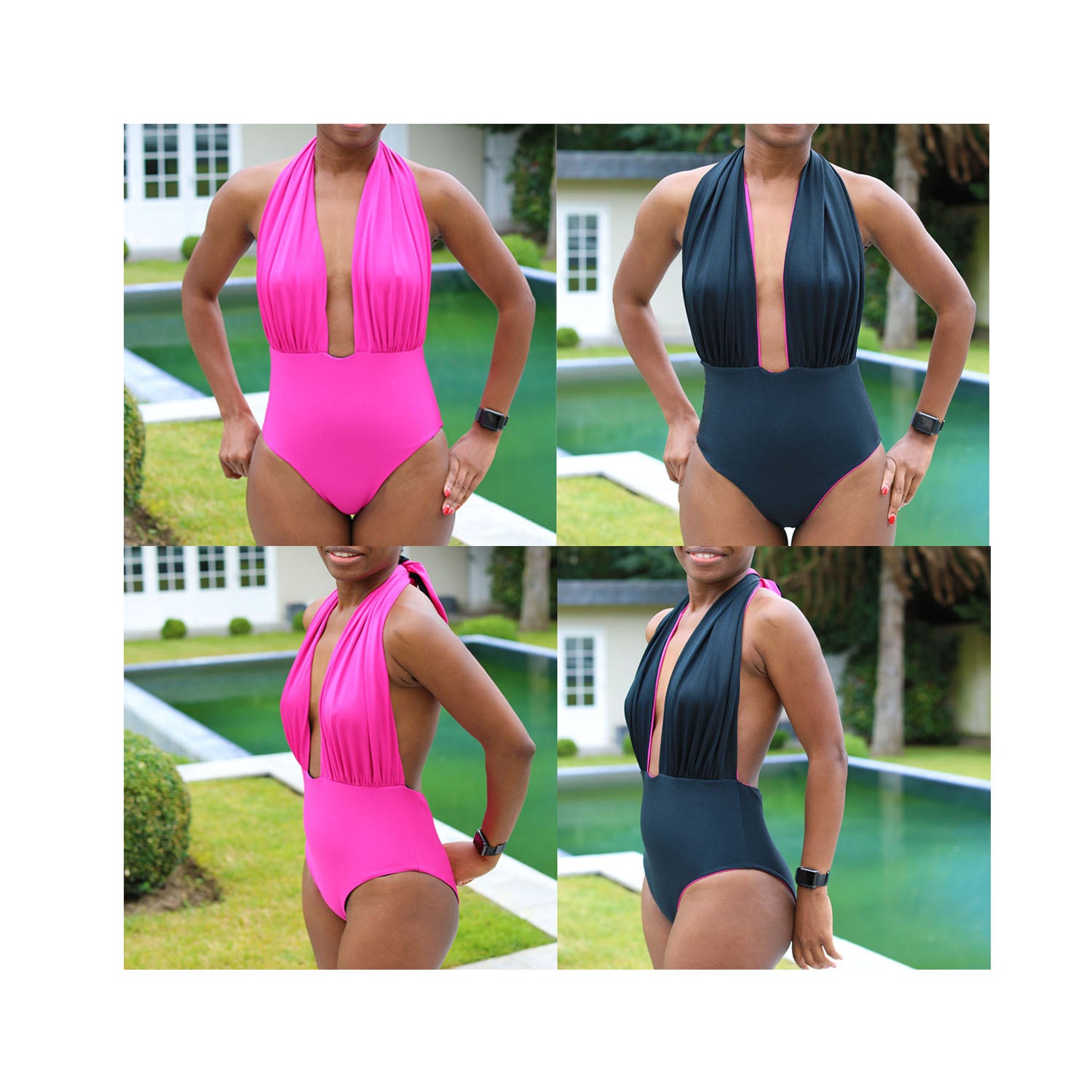 Ruched halter neck one-piece swimsuit, pdf sewing patterns, sewing patterns, gigipatterns, how to make bikini, diy bikini